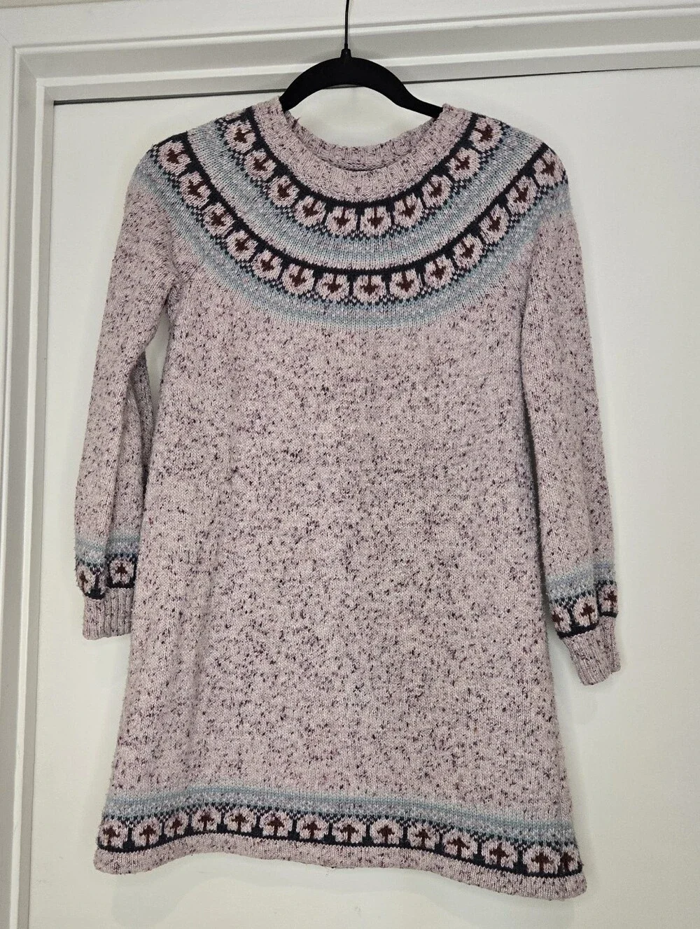 Tea Collection Girls Cozy Pinkish Purple Speckled Fair Isle Knit Sweater Dress